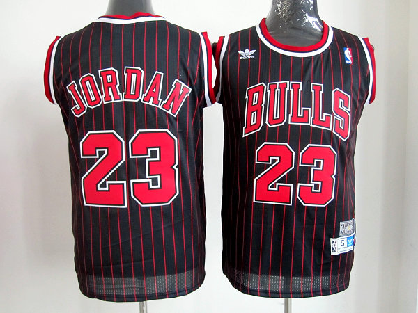  NBA Chicago Bulls 23 Michael Jordan Black Red Stripe Throwback Red Stripe Swingman  Jersey